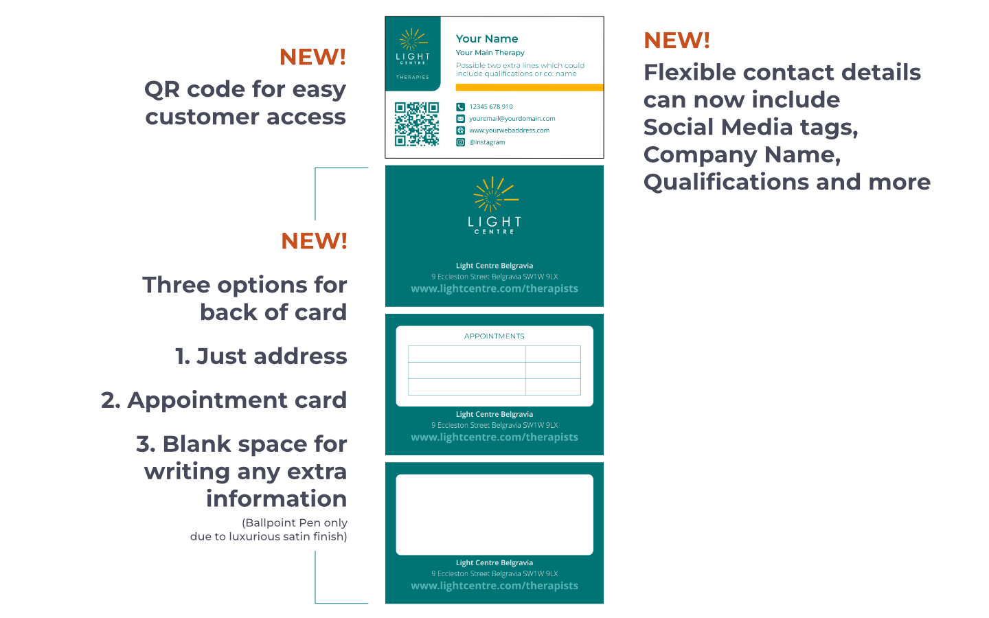 Business cards features